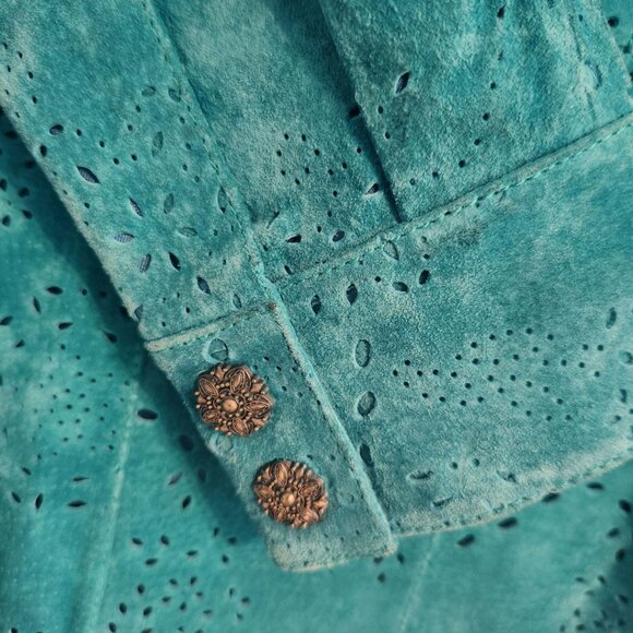 Saguaro Turquoise Laser Cut Suede Leather Jacket Size Small - Picture 8 of 11